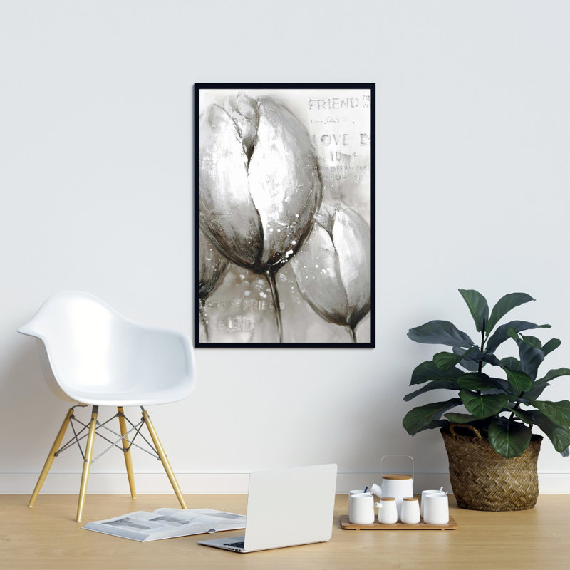 Three White Tulips - Framed Canvas for Living Room Decor