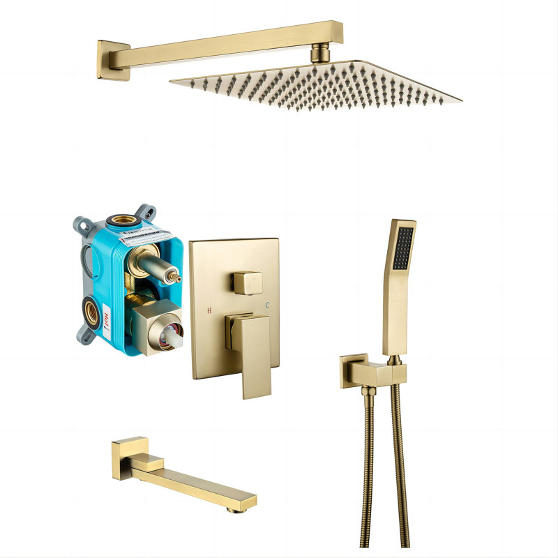 Complete Shower System with Rough in-Valve, Brushed Gold