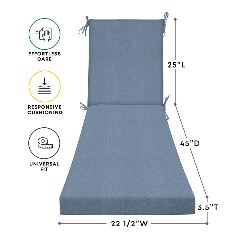 Coussin de chaise longue d'extérieur Meridian - Résistant aux intempéries, réversible, confort moelleux, Bleu bruyère