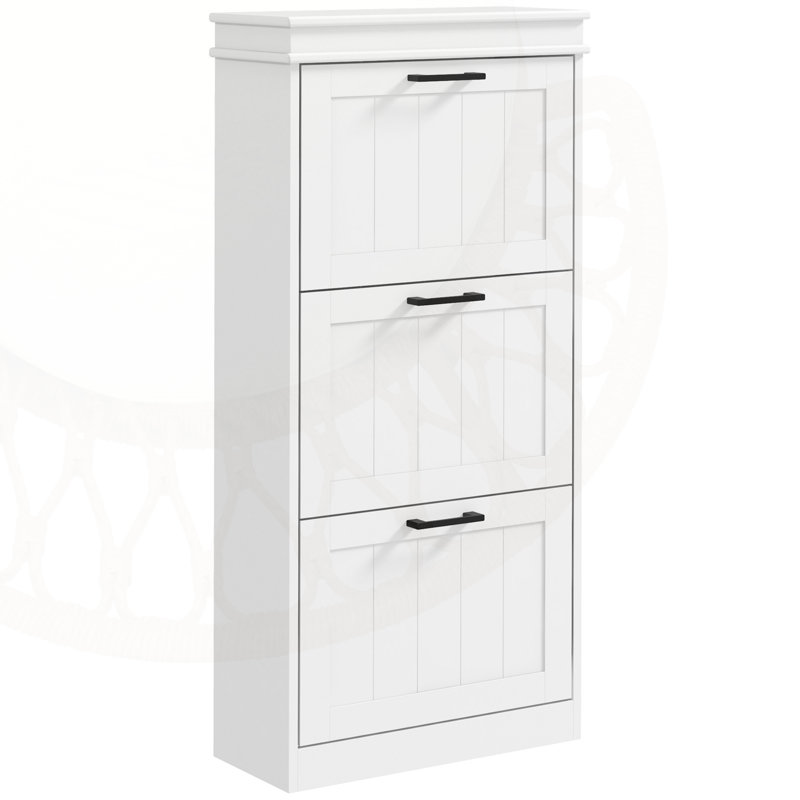 Armoire à chaussures mince et étroite avec tablettes réglables et portes rabattables pour les espaces compacts, parfaite pour les couloirs et les vestibules