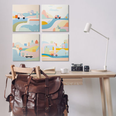"Pastel Whimsical Landscape", ensemble de 4 toiles d'art mural par Lazar Studio