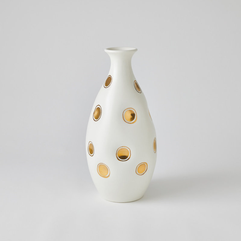 Dimples Handmade Ceramic Table Vase, White/Gold