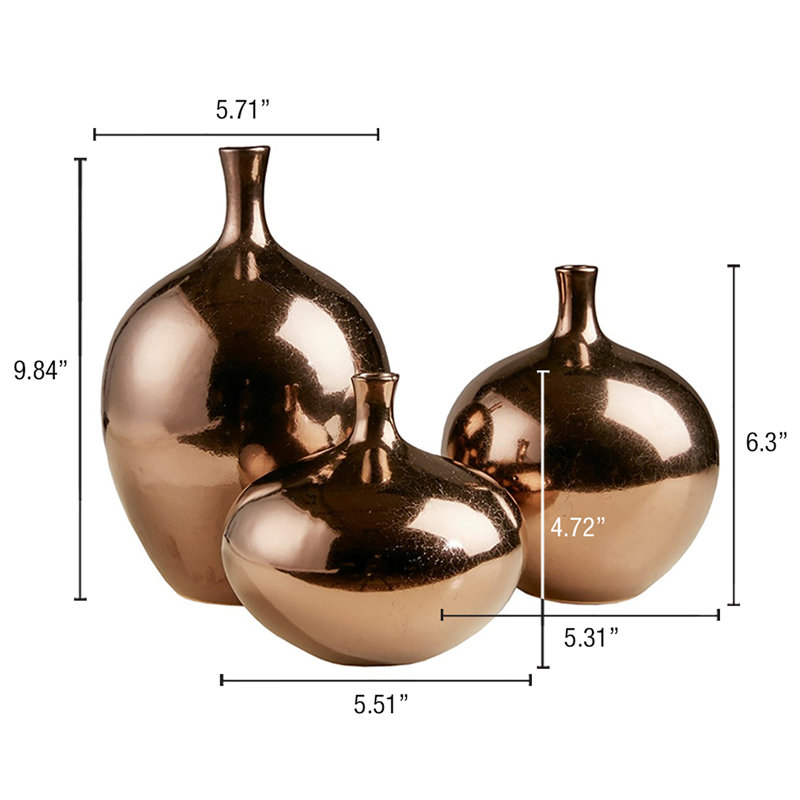 Ansen Metallic Bronze Ceramic Table Vase Trio