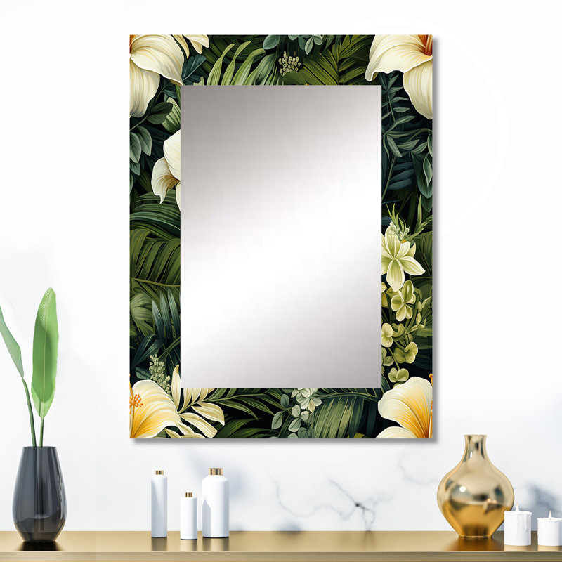 Cermenho Boho Botanical Oasis Palm - miroir décoratif tropical, botanique, miroir mural floral, impression d'art en métal