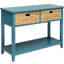 Console rectangulaire bleu sarcelle avec tiroirs et tablettes - Idéal pour les salons. Support de pieds en bois massif avec 2 tiroirs pour un meilleur équilibre des pieds