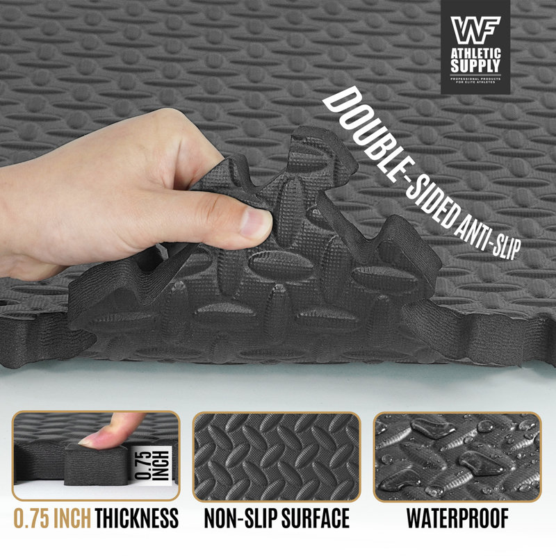 CAP Interlocking Exercise Foam Mats, 72 SQ.FT Diamond, TATAMI, T-Pattern 3/4-Inch Thickness Tiles, Black-Diamond