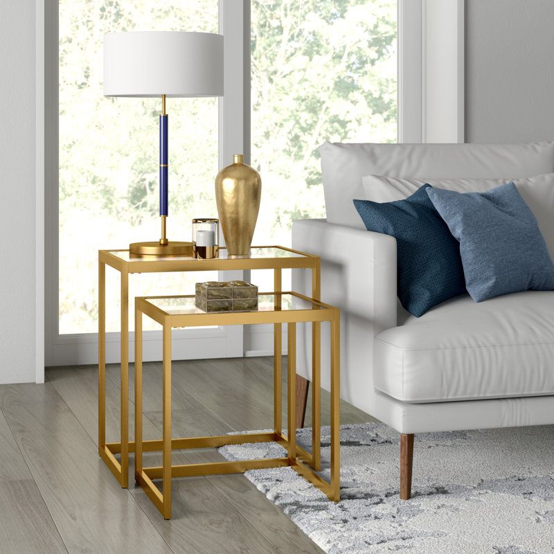 Glass Top Frame Nesting Tables, Gold