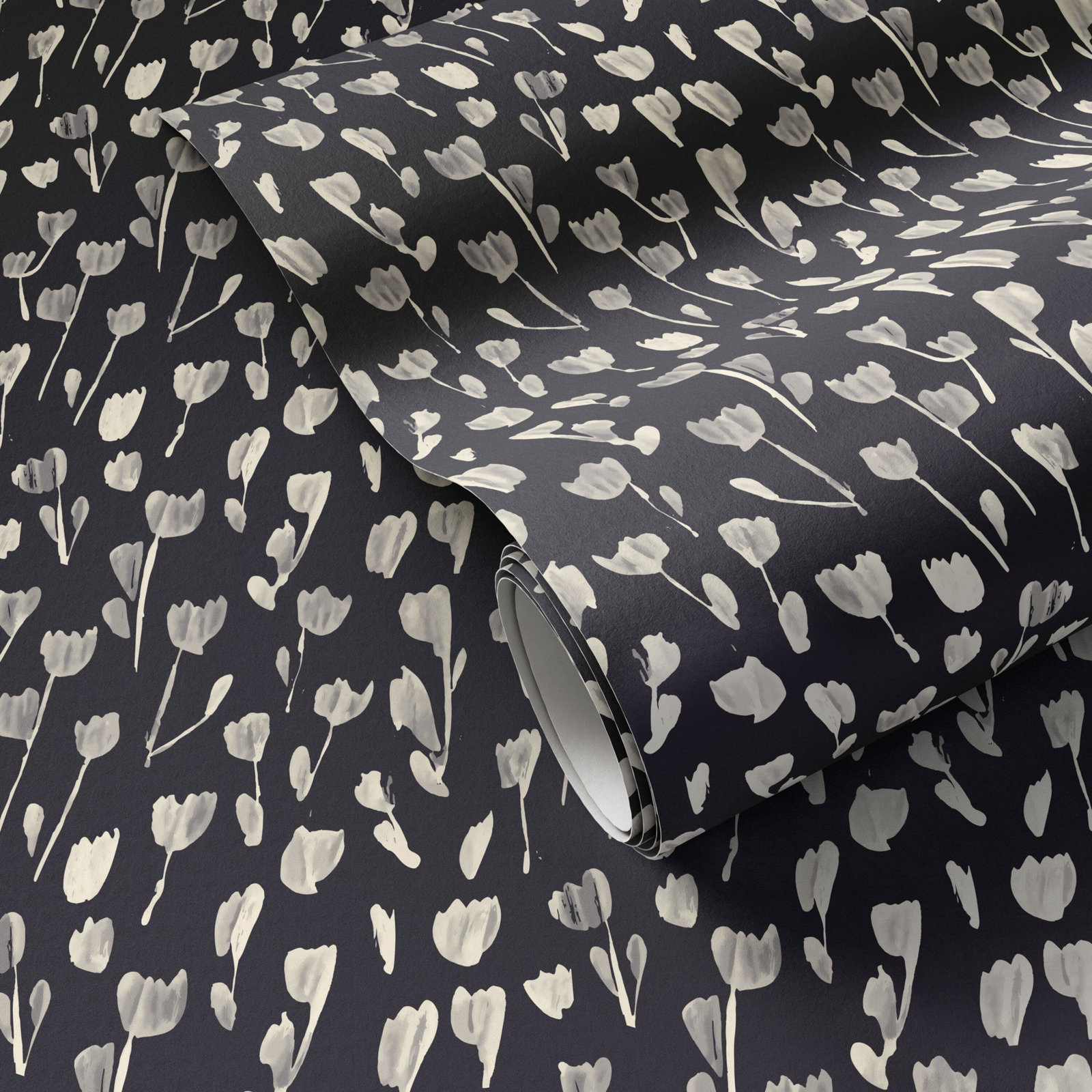 Wild Flowers Wallpaper Roll, Black II