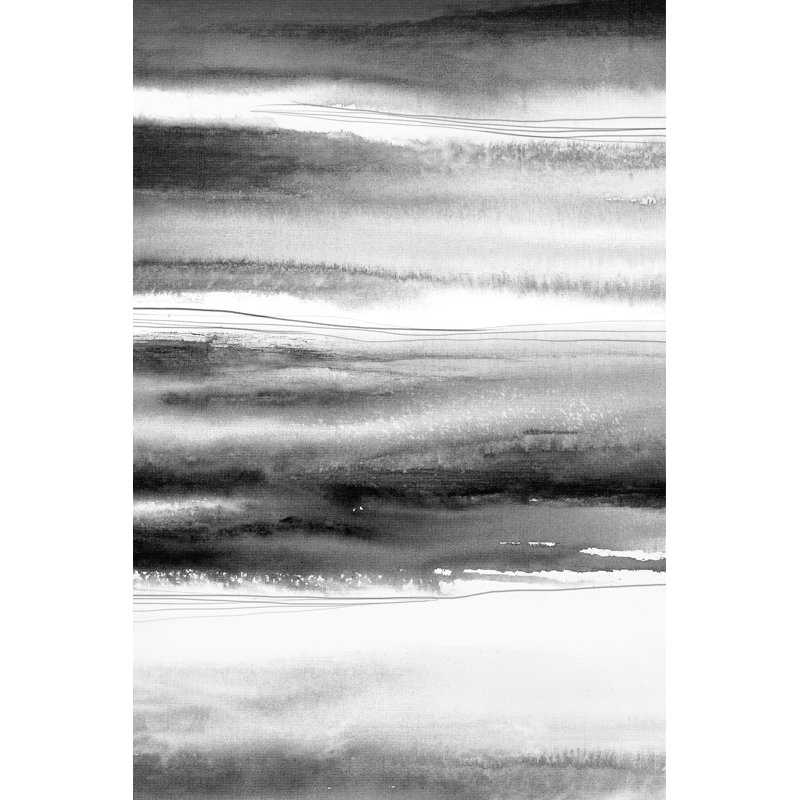 Black Watercolour Waves With Contrast - Wrapped Canvas Painting, 46cm H x 30cm W