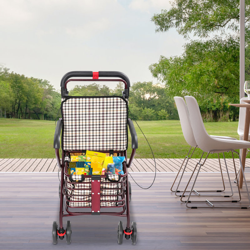 Foldable Rolling Walker For Seniors, Storage Cart For Olders With Seat, Walking Aids With Seat