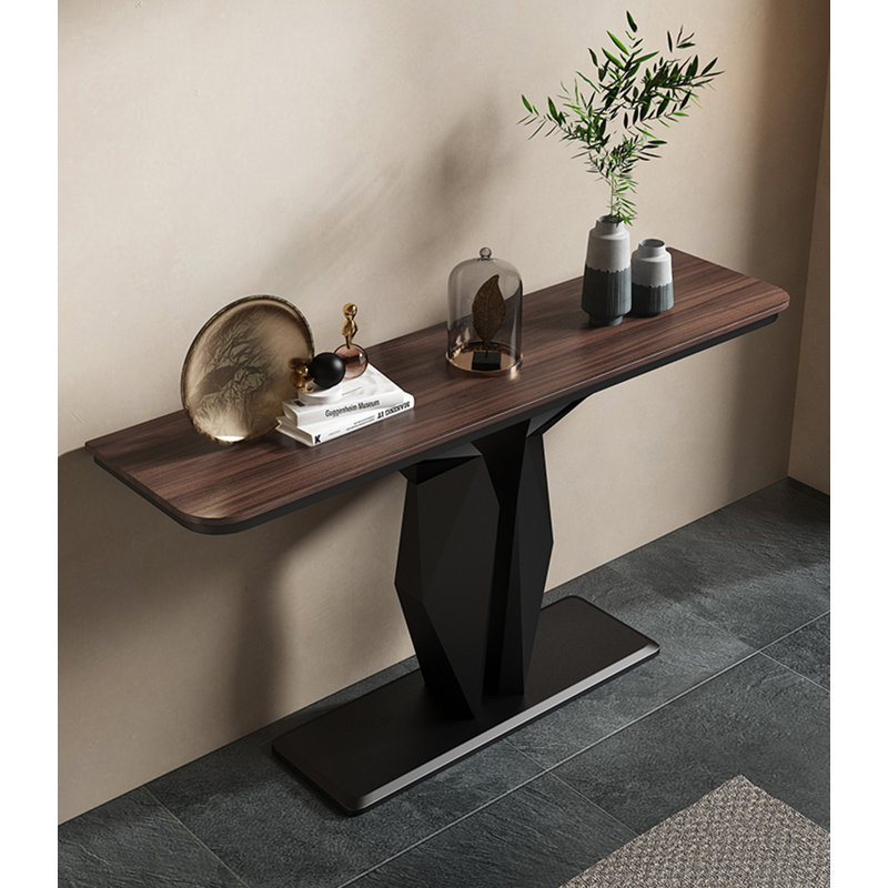 Console moderne géométrique avec base sculpturale, Brun / Noir, 31.5" H x 39.37" W x 11.81" D