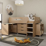 Mid Sleeper 04 with desk, drawers and bookcase in Oak Style