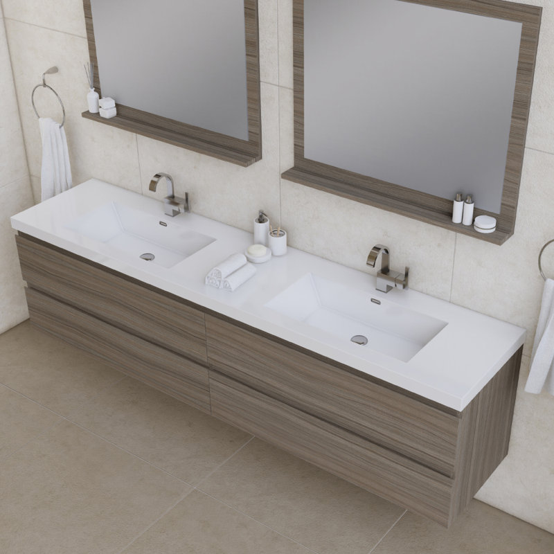 Arjina 84'' Double Bathroom Vanity with Solid Surface Top, Gray