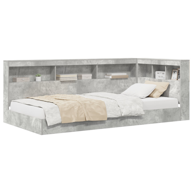 Bookcase Bed Engineered Wood, Small Single (2'6), Concrete Grey