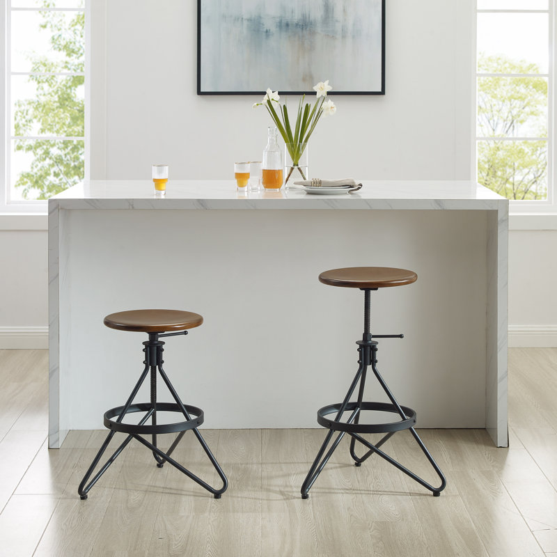 Kalen Adjustable Brown and Black Metal Swivel Barstool