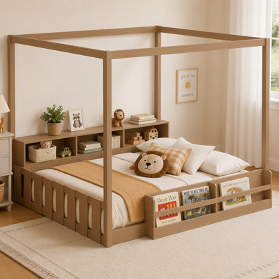 Lit Montessori au sol de taille standard avec barrière et garde-corps