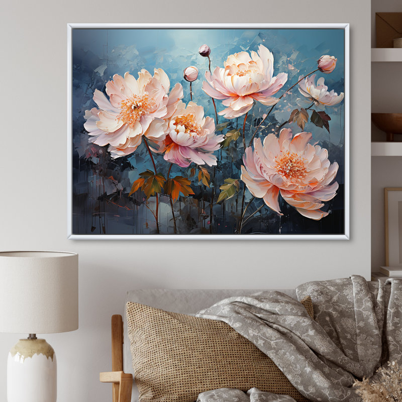 Peony Petal Poetry sur toile, Cadre flottant blanc, H 30 po x l 40 po x P 1,5 po
