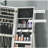 Standing jewelry cabinet with LED light, lockable jewelry organizer with full-length mirror, 4 adjustable angles, white