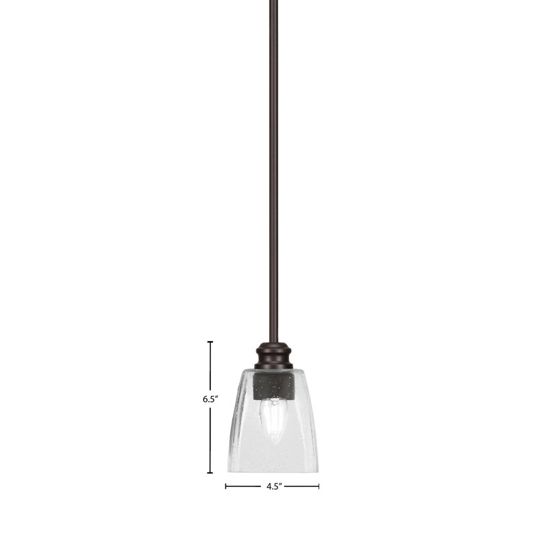 Edge Stem Hung Mini Pendant With 4.5" Square Clear Bubble Glass, Espresso