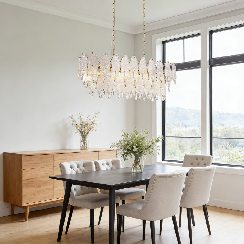 Lustre moderne moderne avec panneaux en cristal, luminaire suspendu rectangulaire doré réglable pour salle à manger, îlot de cuisine et salon