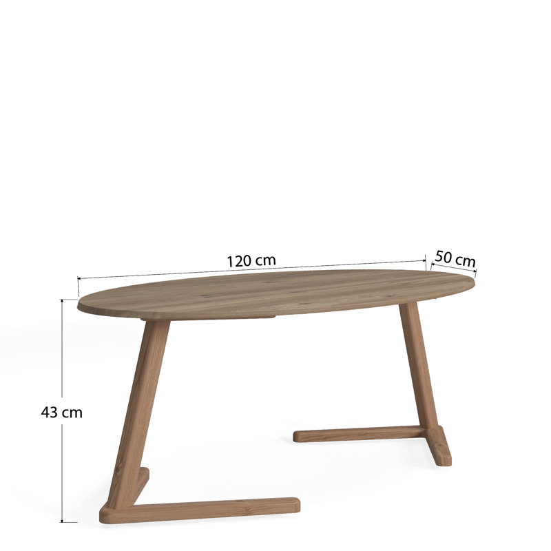Elipso Center Coffee Table, Modern Tea Table with Solid Wood Leg, 120 x 50 x 43 cm Cocktail Table, Brown