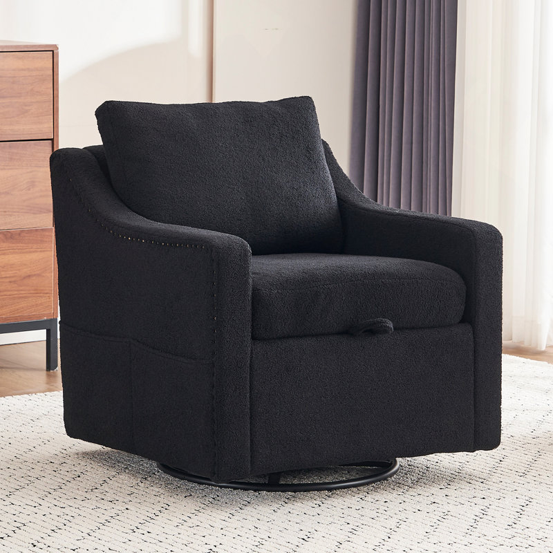 Fauteuil d'appoint pivotant en tissu Elacqua, Ours en peluche noir