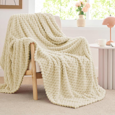 Fleece Throw Blanket For Couch & Bed - 3D Jacquard Decorative Beige Blanket, Super Soft And Cozy Warm Fuzzy Blanket All Seasons Suitable, 50X60inches