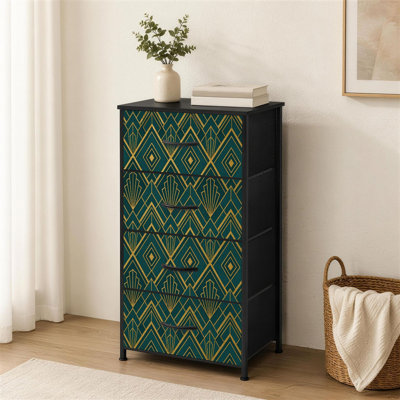 Commode à 4 tiroirs pour chambre à coucher Art géométrique or sarcelle Petite commode à vêtements haute pour organisateurs de placard avec commode