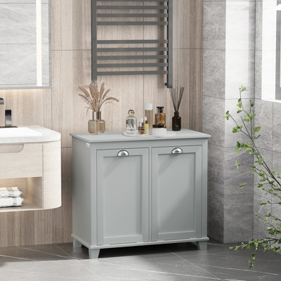Armoire de salle de bain inclinable pour salle de bain, organisateur de rangement gris avec deux compartiments - Vaste espace de lavage, matériau, résistant à l'eau, entretien facile, surmatelas, l 30 po x P 15,82 po, H 27,5 po