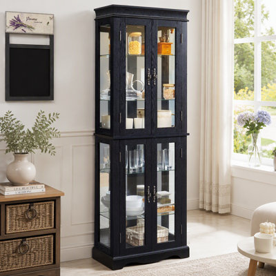 Vitrine lumineuse en verre avec cadre en bois pour un rangement polyvalent du vin, des jouets et des objets de collection dans le salon, la cuisine et le garde-manger