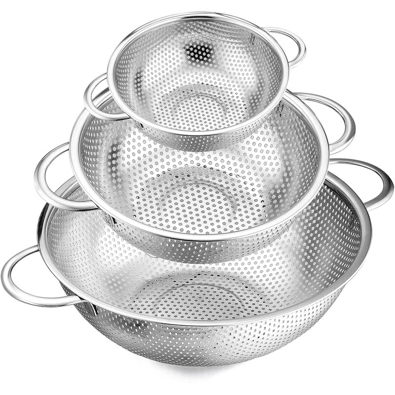 3-piece Stainless Steel Colander Set (1-3-5 Quart)