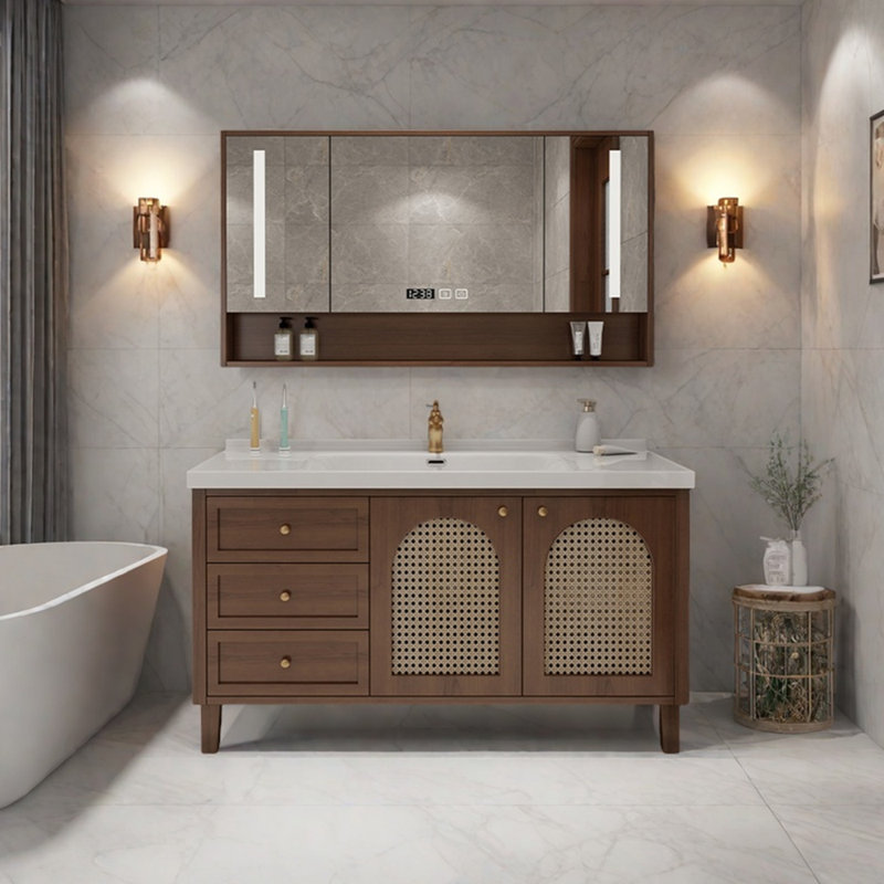 Simple retro light luxury bathroom cabinet, Brown