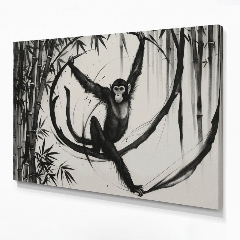 Faune Gibbon, art mural sur toile gris, 11" H x 14" W