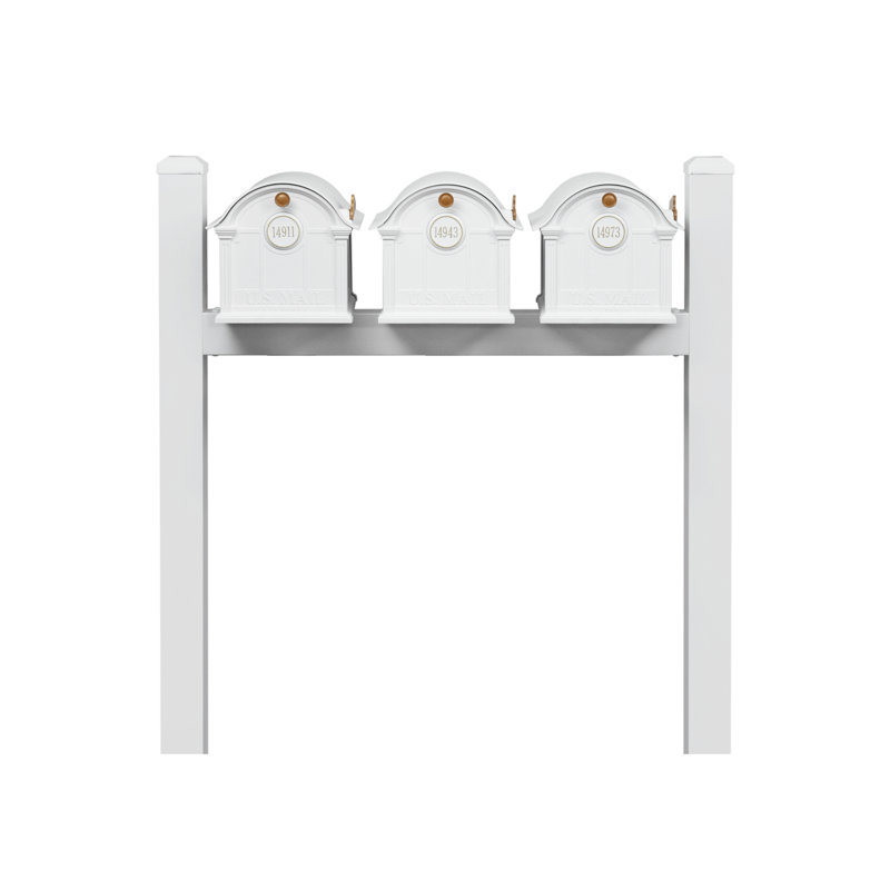 Balmoral Triple Mount Mailbox /w/ Pyramid Caps & Personalized Door Medallion (3 Mailboxes, Tri-Mount Rack, 3 Medallions), Yes