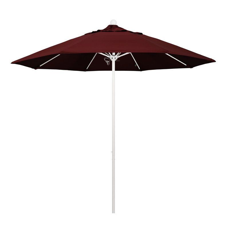 Parasol de patio blanc de qualité commerciale 9 pi avec nervures en fibre de verre Hibo, Bourgogne performance toile