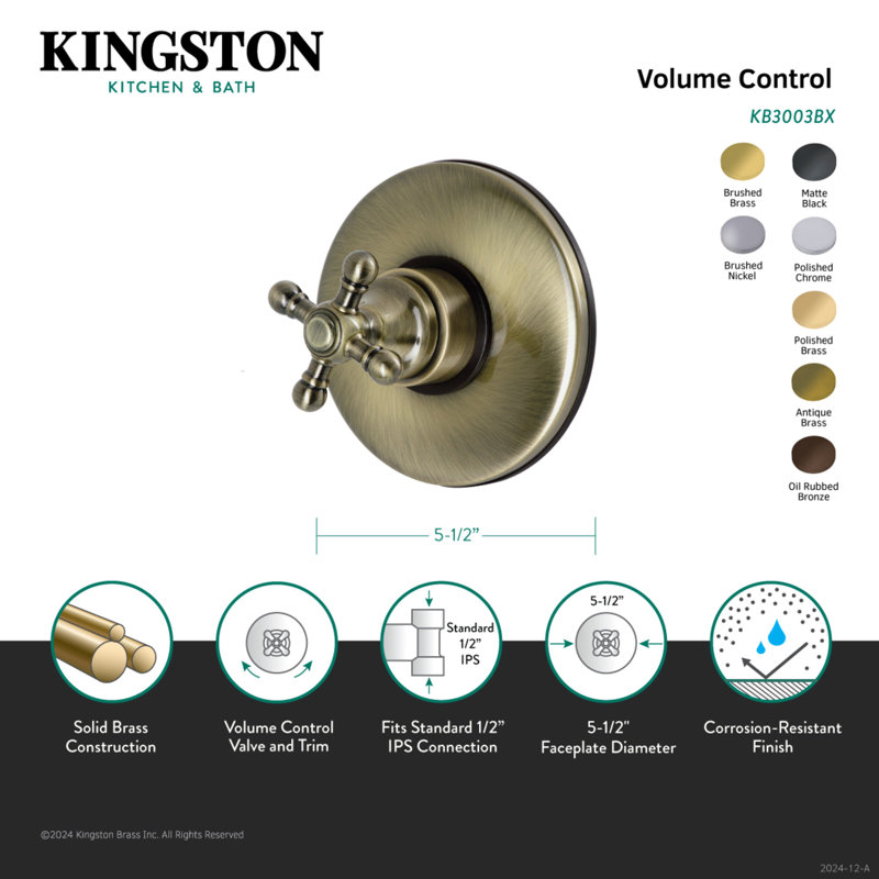 Contrôle de volume à une poignée Kingston Vintage, Laiton poli