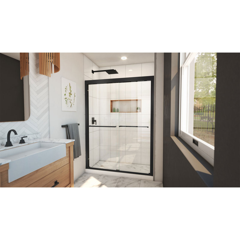 Duet Plus 50" - 54" W x 72" H Double Sliding Semi-Frameless Shower Door, Matte Black