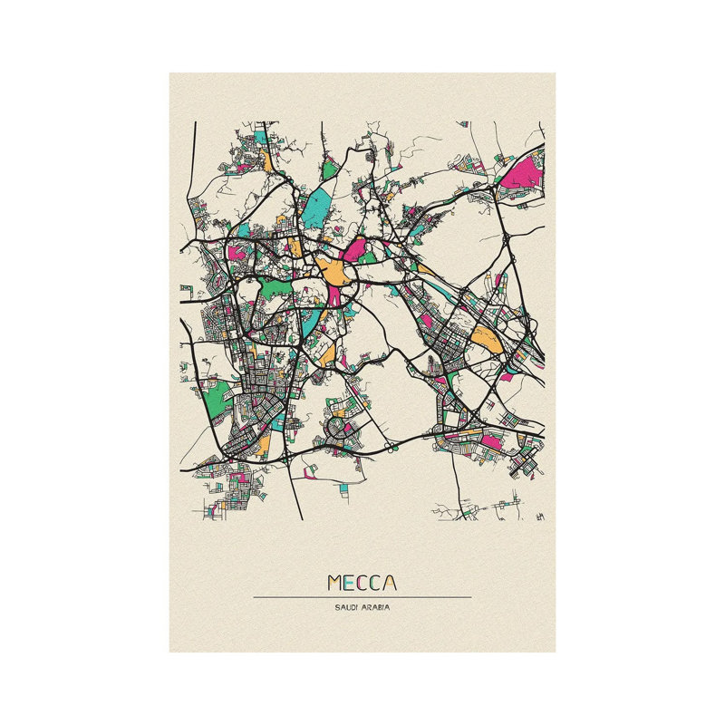 Mecca, Saudi Arabia Map by Ayse Deniz Akerman - Wrapped Canvas Print, 66.04 cm H x 45.72 cm W x 1.91 cm D