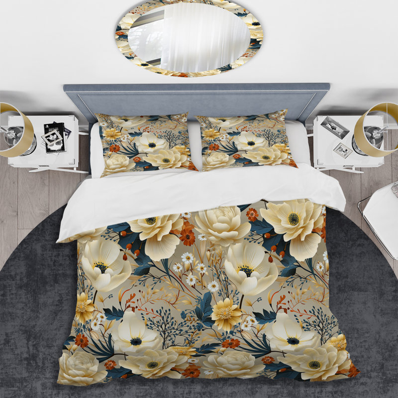 Ivory Boho Chic Floral Pattern - Ensemble de housse de couette à motif floral