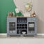Buffet Modern Farmhouse bleu clair avec portes en verre, 2 tiroirs, porte-bouteilles et porte-verres | Buffet de rangement rustique pour la cuisine ou la salle à manger (l 56,46 po x P 15,55 po x H 35,74 po)