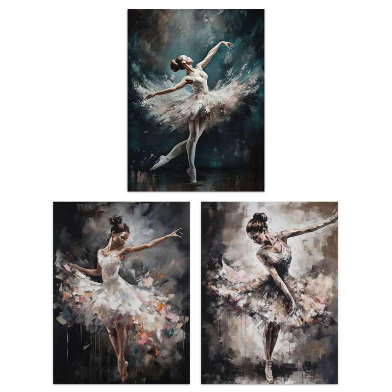 Ballet Dancers Graceful Ballerinas Dancing Poses - 3 Piece No Frame Print Set, 29.7cm H x 21cm W x 0.4cm D