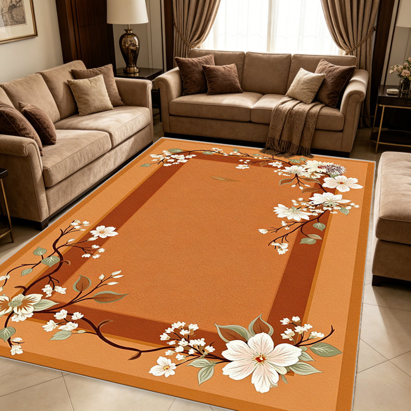 Warm Camel Blossom Frame   area rugs for Living Room, Soft and Comfortable, Suitable for all seasons, easy to maintain, machine washable Indoor floor mat, Under Table Farmhouse suitable for Bedroom, Dining Room, Study,  Balcony, Home Decor Patio