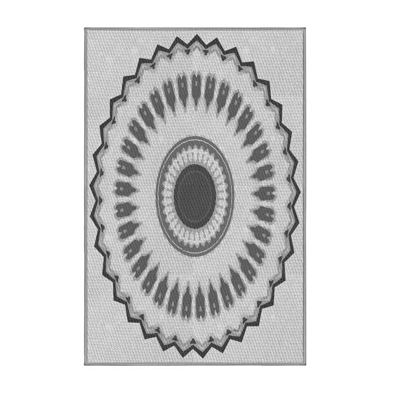 Laine tissée à la machine de style oriental et polyester noir/gris Tapis décoratif, Rectangle 6 pi x 9 pi
