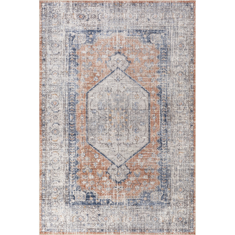 Tapis lavable à la machine Bungalow Rose Iana Medallion SplashGuard, Rectangulaire 2 pi x 3 pi