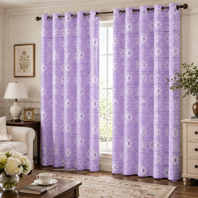 Ensemble de 2 rideaux à œillets à motif marguerites, joli motif floral, occultants décoratifs modernes pour salon et chambre à coucher.