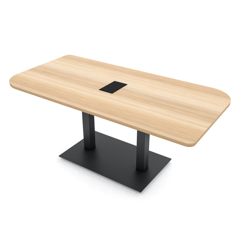 Table de conférence Ogren Duo avec double base en métal | Unité électrique, L 60 po x l 36 po, Blond blond cendré, Noir mat