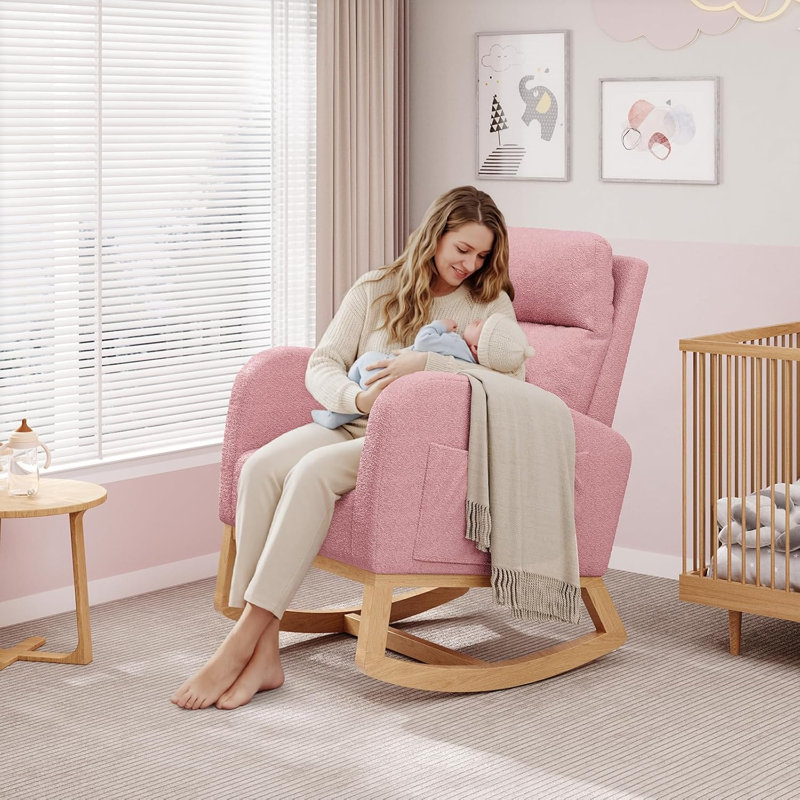 Chaise berçante en molleton Teddy, Rose