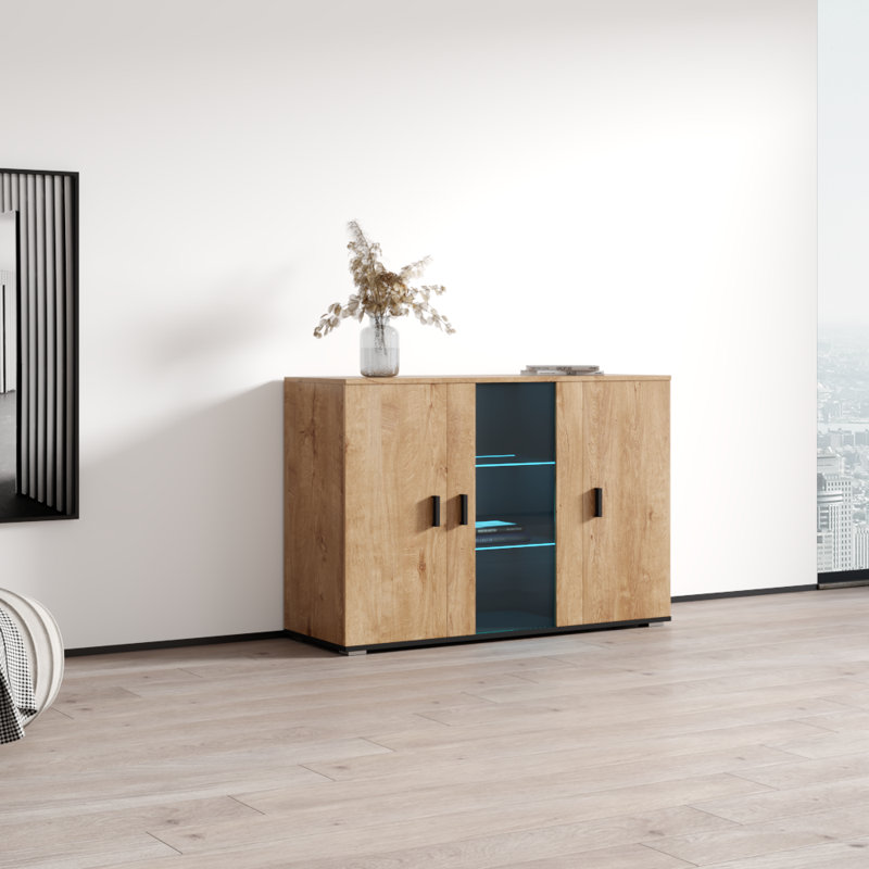 Buffet Sabala de 47 po avec finition ultrabrillante, Chêne