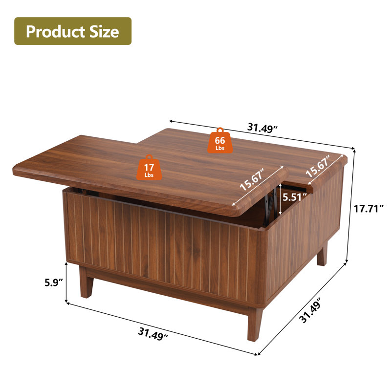 Walnut Lift-Top Coffee Table with Hidden Storage