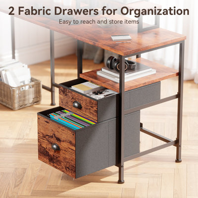 Bureau d'ordinateur en coin réversible en L avec station de charge, classeur, support pour écran et rangement, poste de travail de bureau personnel